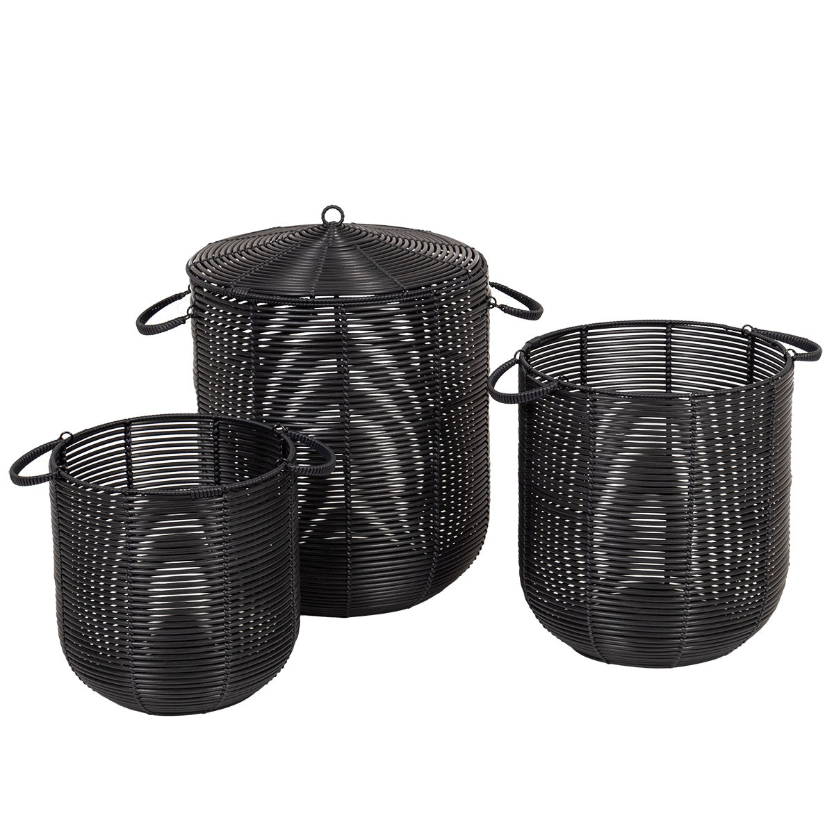 Round Laundry Basket, Rattan Effect - Black - Various Sizes