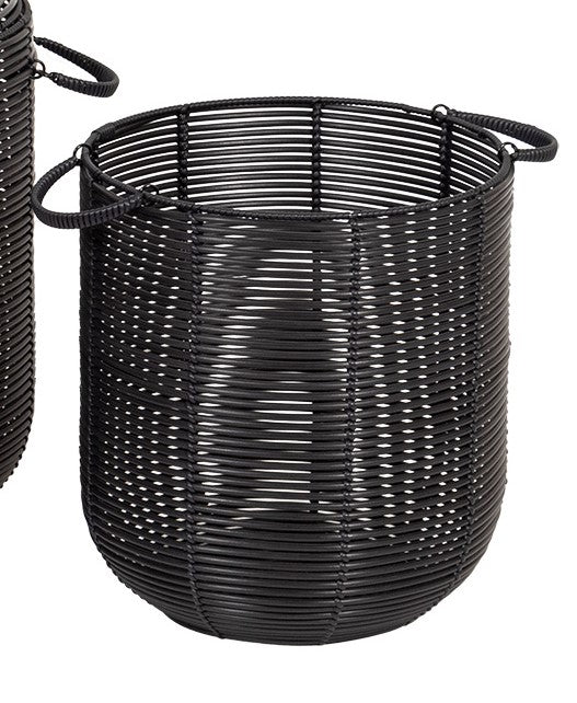Round Laundry Basket, Rattan Effect - Black - Various Sizes