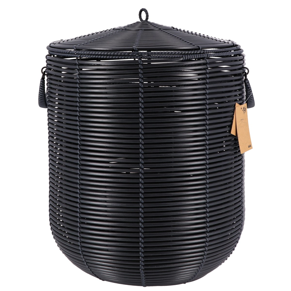 Round Laundry Basket, Rattan Effect - Black - Various Sizes