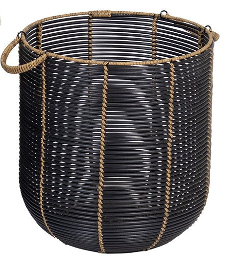 Round Laundry Basket, Rattan Effect - Black/Natural - Various Sizes