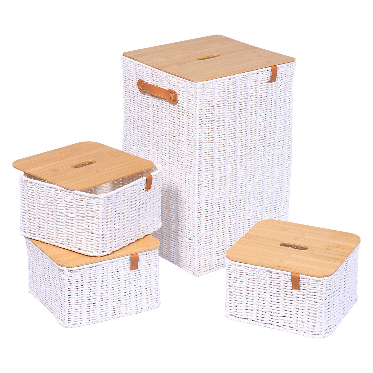 Paper/Metal Laundry Basket With Bamboo Lid - White - Various Sizes