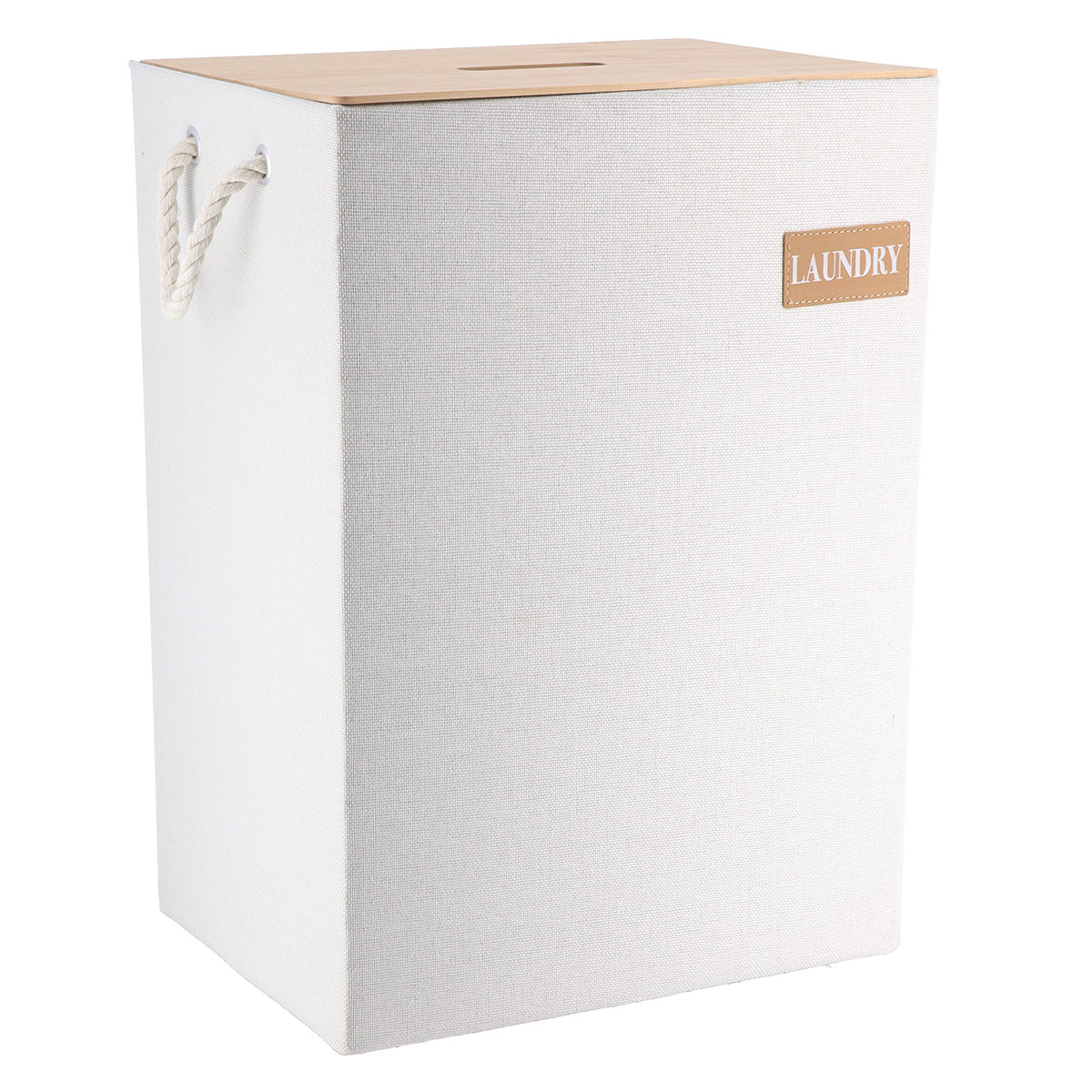 Polyester/Carboard Rectangular Baskets With Bamboo Lid, White - Various Sizes