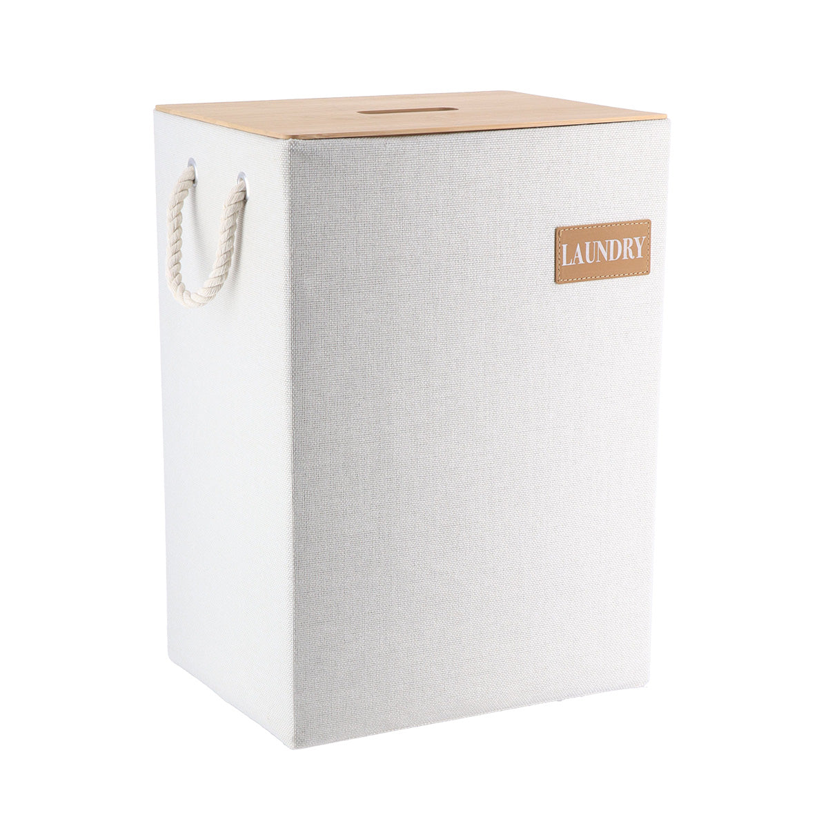 Polyester/Carboard Rectangular Baskets With Bamboo Lid, White - Various Sizes