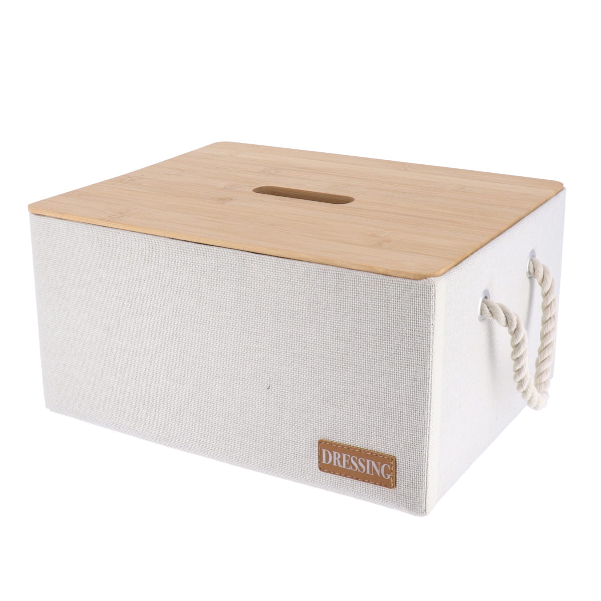 Polyester/Carboard Rectangular Baskets With Bamboo Lid, White - Various Sizes