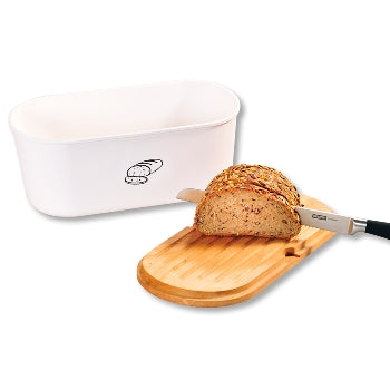 Bread Bin With Cutting Board - White