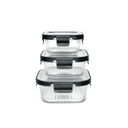 Glass Square Container with Steel Lid -Various Sizes