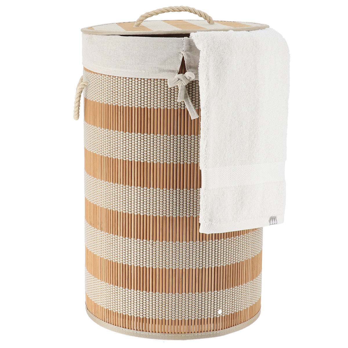 Foldable Laundry Hamper with Integrated Lid-Natural