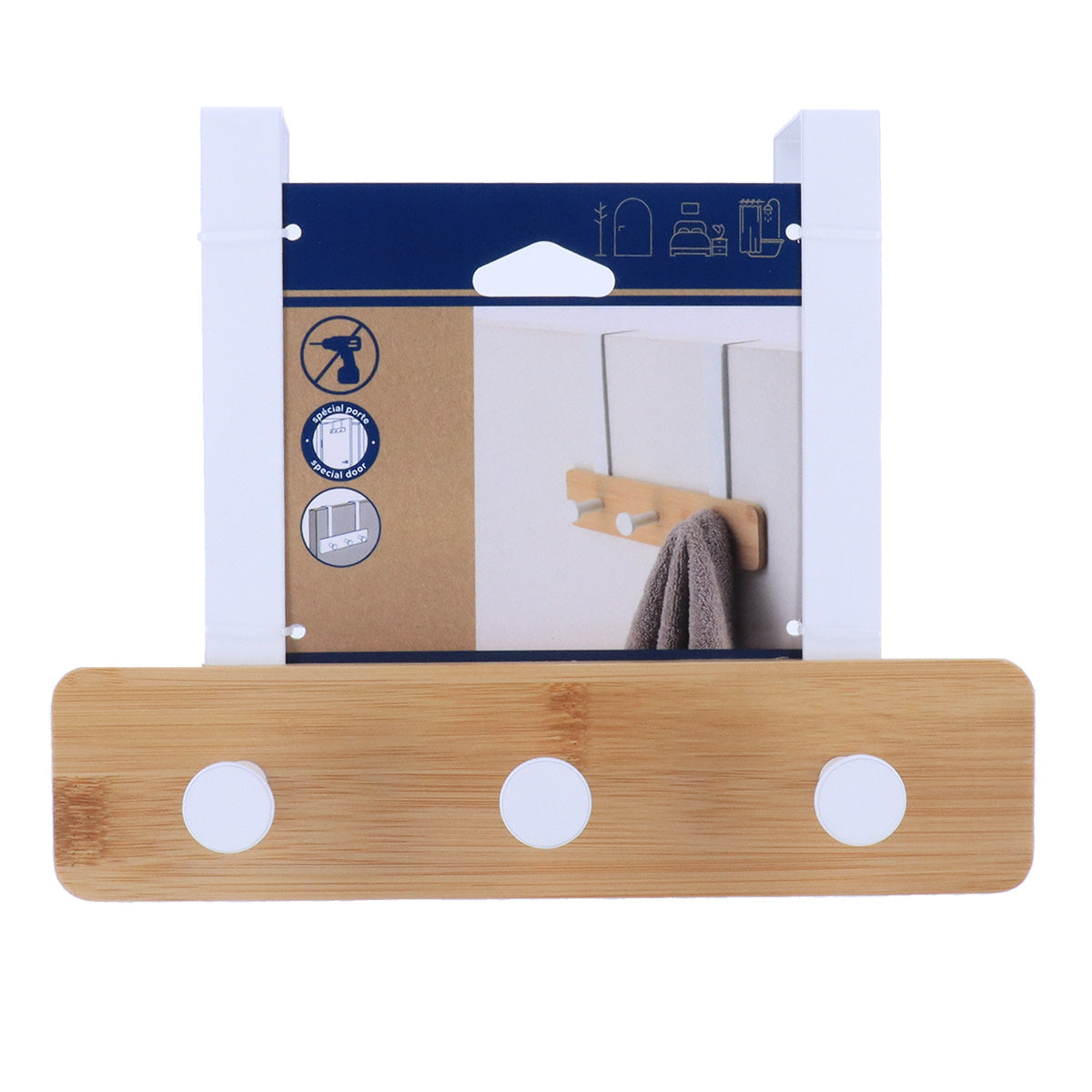 Bamboo & Metal Door Hook- 2 Hook - The Organised Store