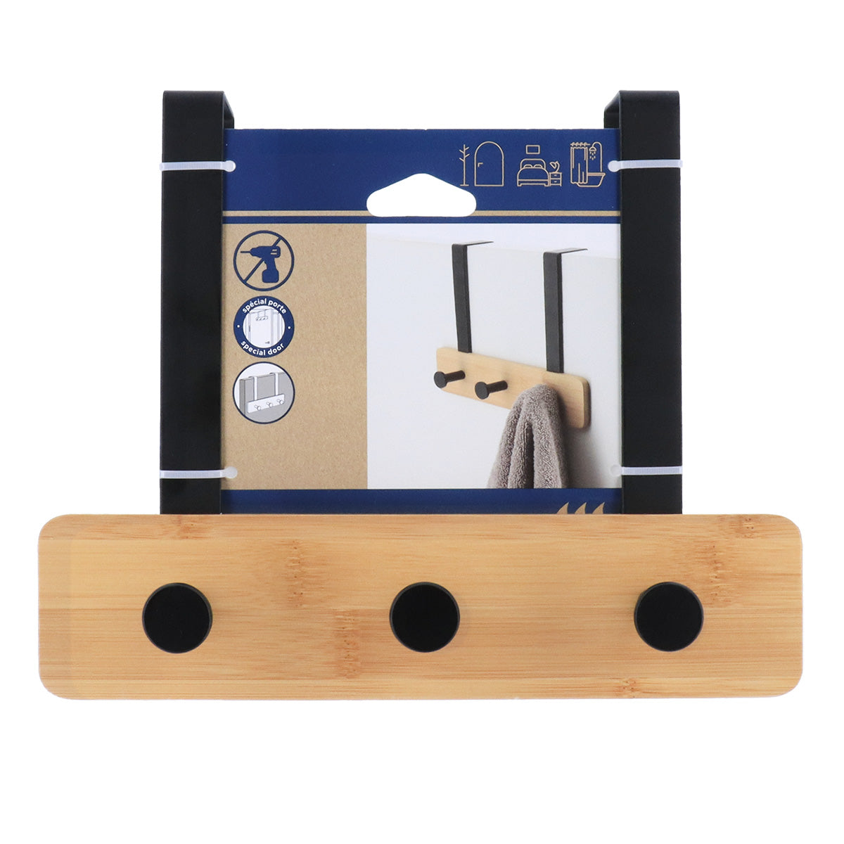 Bamboo & Metal Door Hook- 2 Hook - The Organised Store