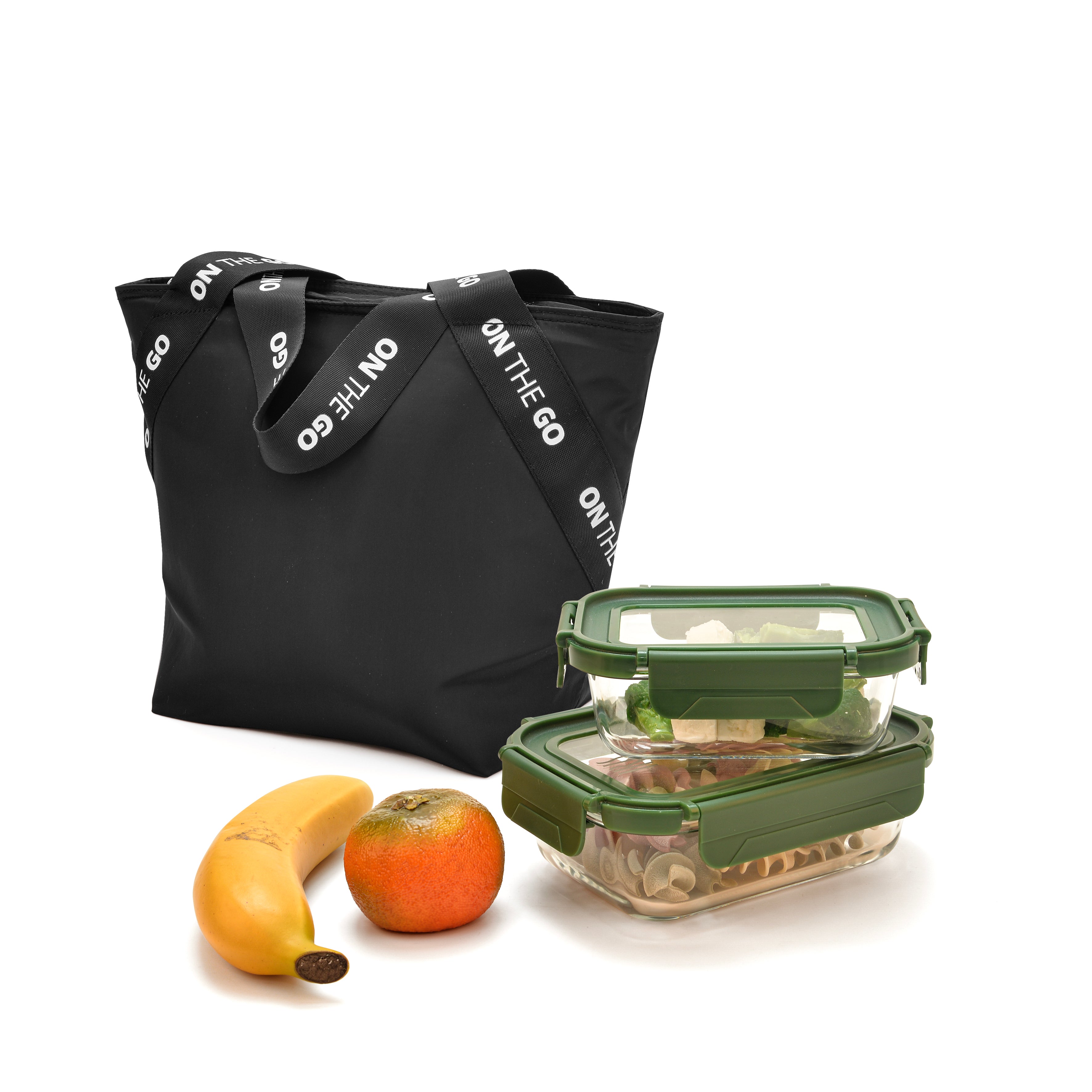 Tote with lunch compartment outlet