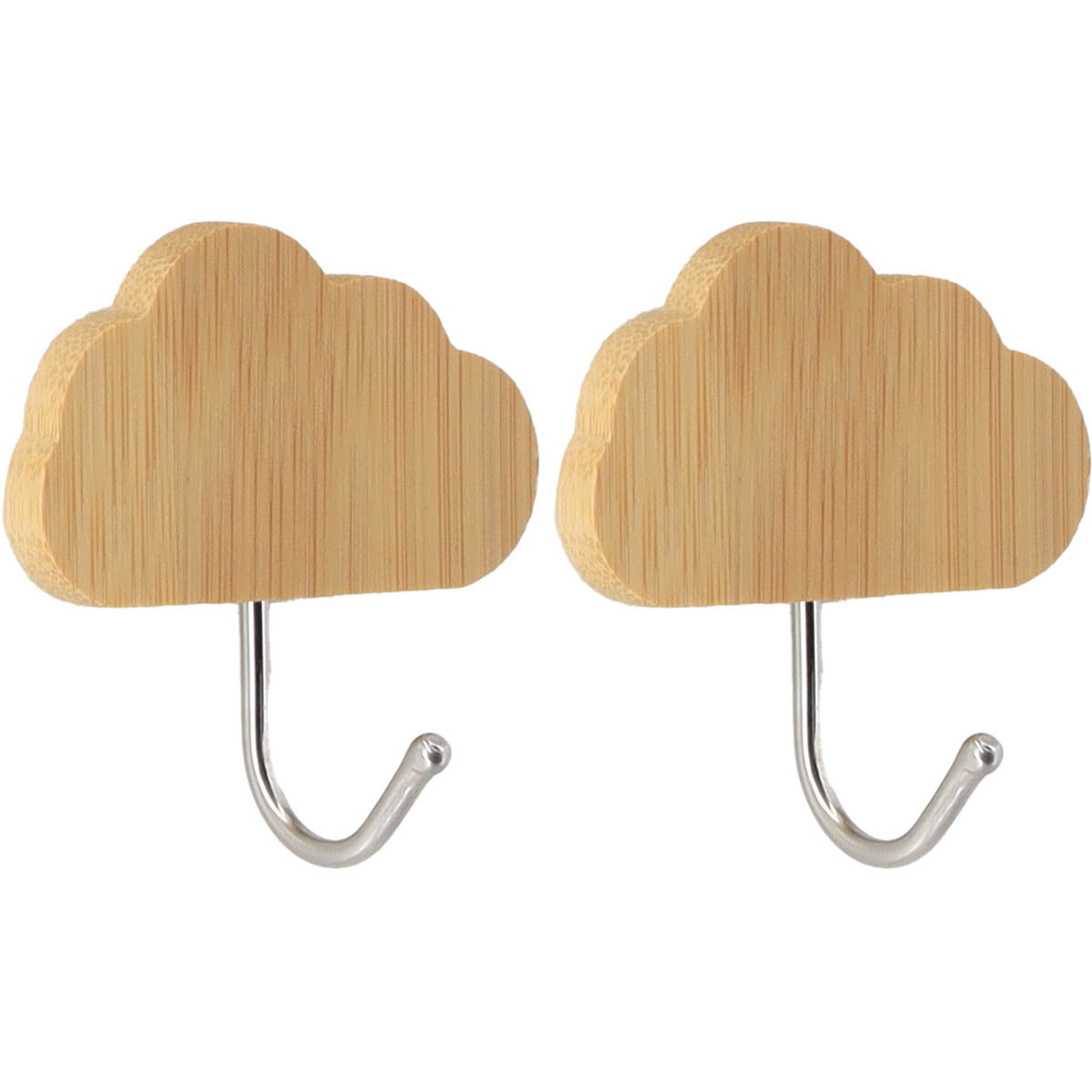 2 Bamboo/Stainless Steel 3M Hooks - Clouds