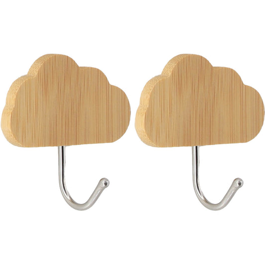 2 Bamboo/Stainless Steel 3M Hooks - Clouds