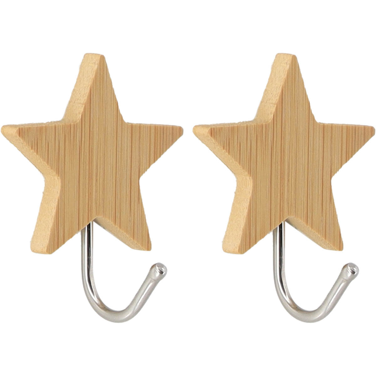 2 Bamboo/Stainless Steel 3M Hooks - Stars