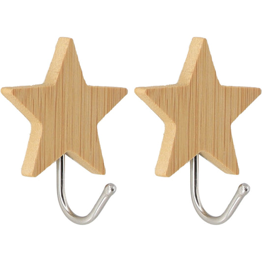 2 Bamboo/Stainless Steel 3M Hooks - Stars