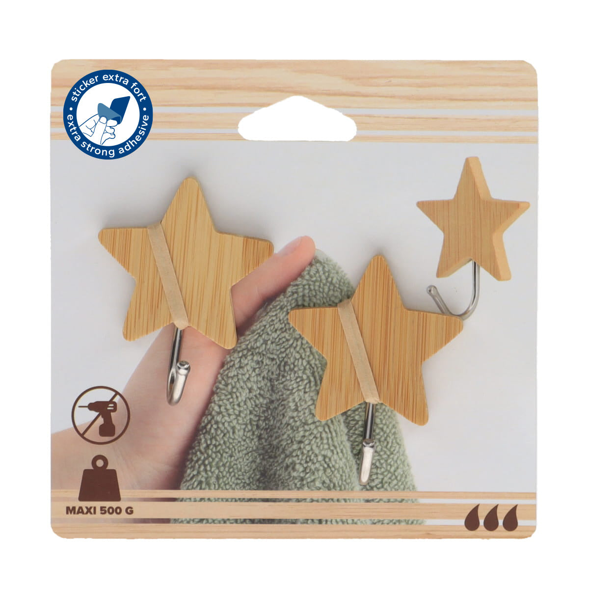 2 Bamboo/Stainless Steel 3M Hooks - Stars