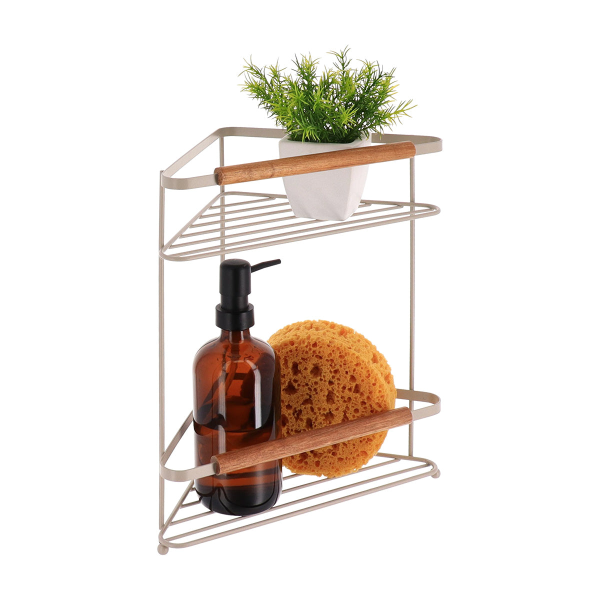 Corner Shelf- Beige Voated & Acacia Wood Trim- Various Sizes