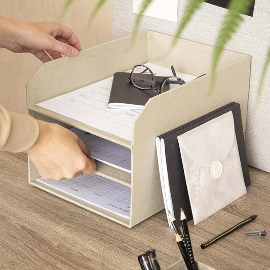 3-Tier Letter Tray, Linen