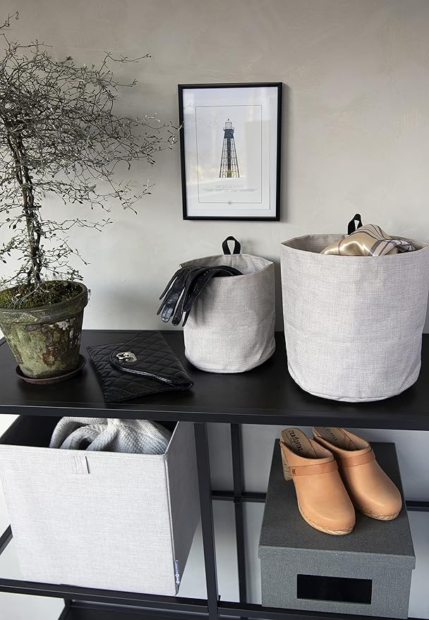 Hanging Basket Storage - Round  & Linen Look - Hanging Storage Solution-Beige-Small - The Organised Store