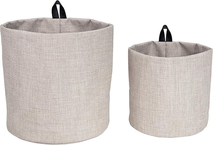 Hanging Basket Storage - Round  & Linen Look - Hanging Storage Solution-Beige-Small - The Organised Store
