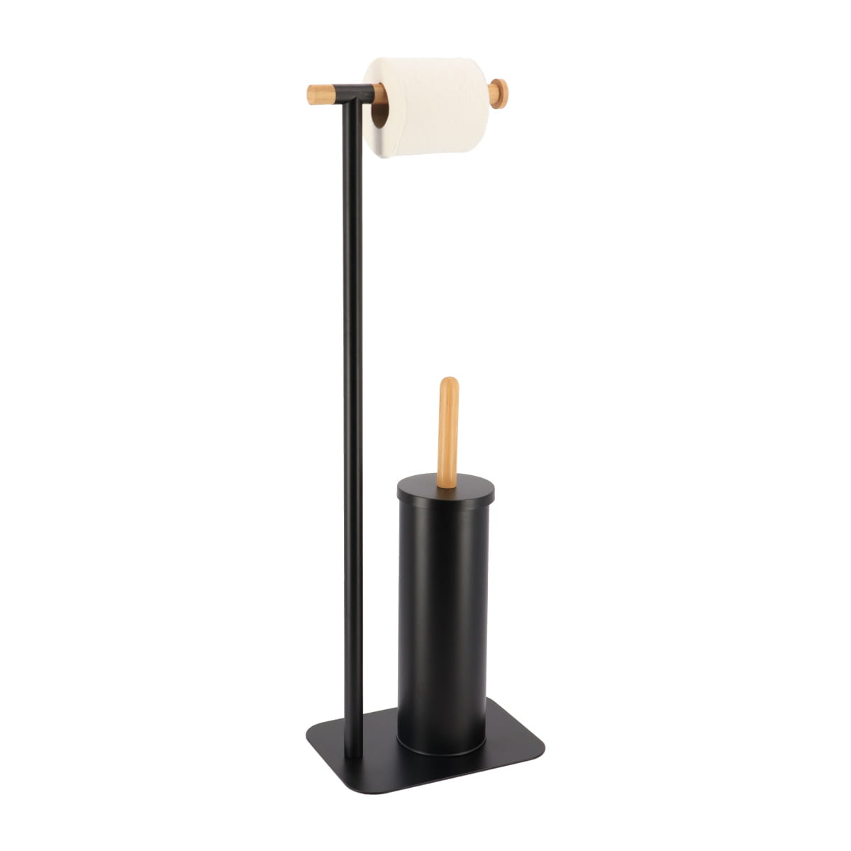 Metal and Bamboo Toilet Brush and Toilet Paper Dispenser - Various Colours - The Organised Store