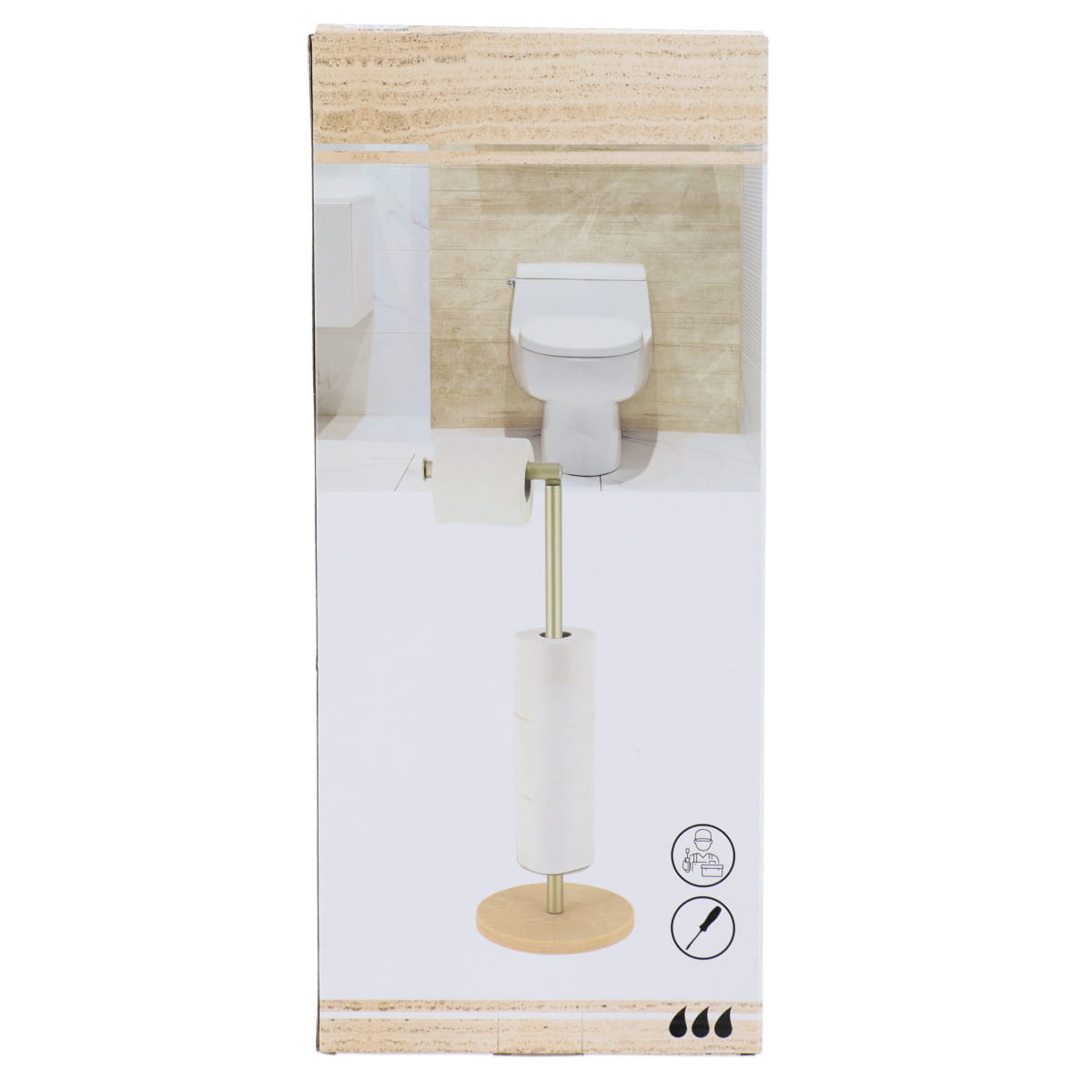 Toilet Roll Holder- Polyresin Metal Gold Effect Stand with Travertine Effect Base - The Organised Store