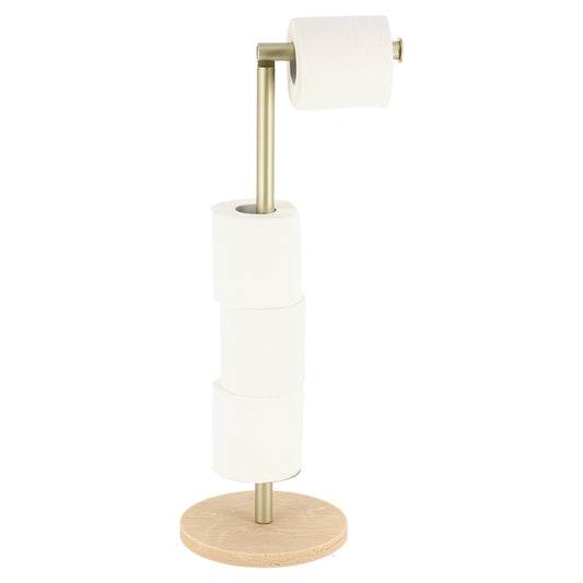 Toilet Roll Holder- Polyresin Metal Gold Effect Stand with Travertine Effect Base - The Organised Store