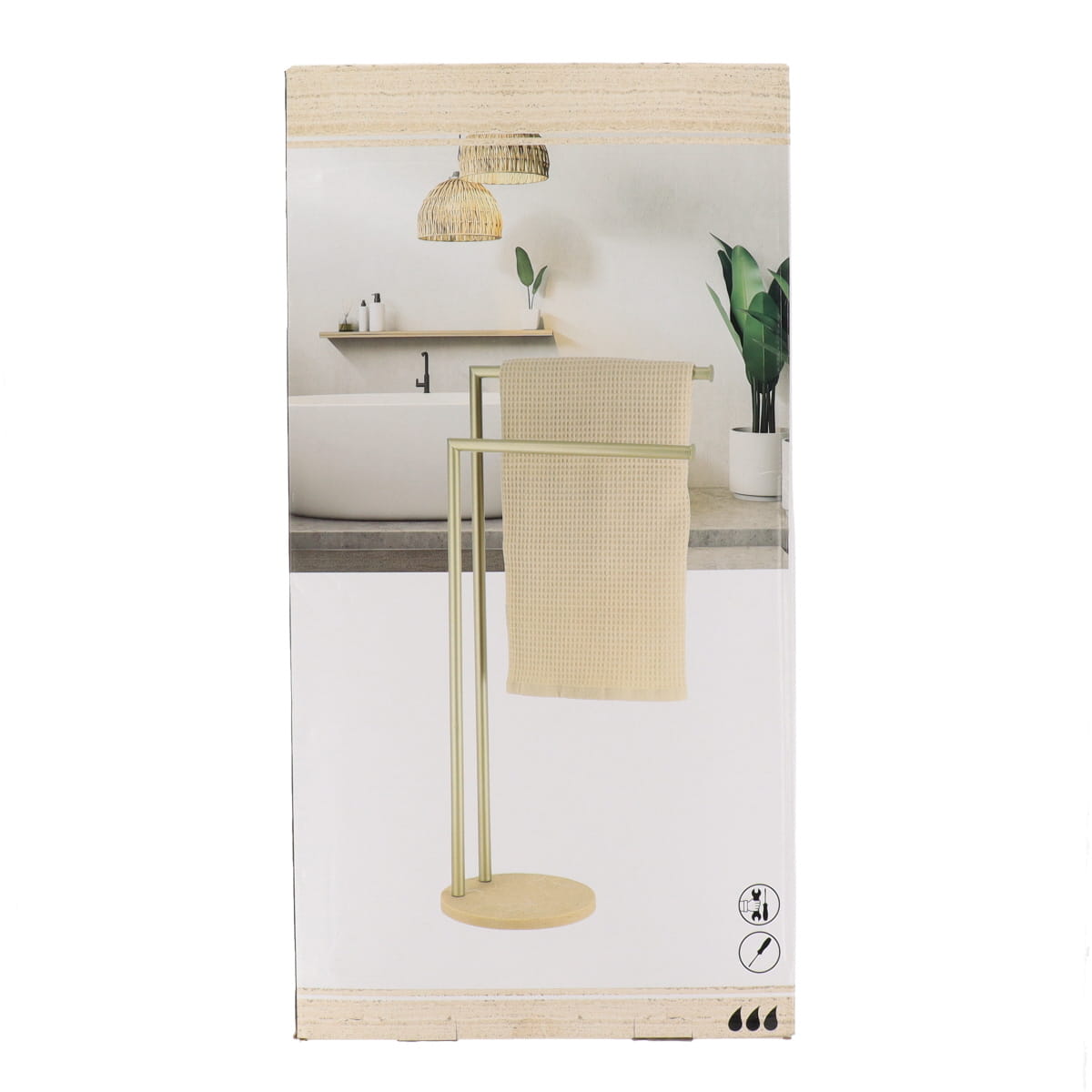 Towel Stand-Gold Effect- 2 Bars with Travertine Base - The Organised Store