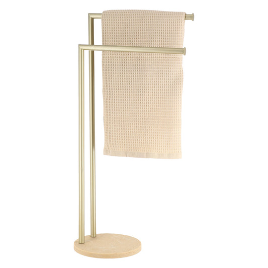 Towel Stand-Gold Effect- 2 Bars with Travertine Base - The Organised Store