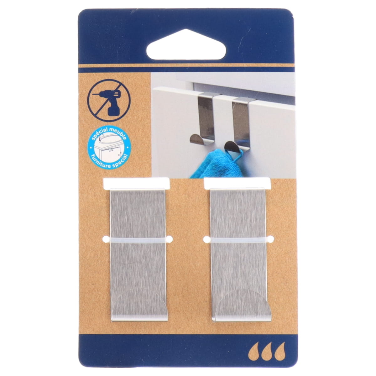 Set of 2 Over Drawer Hooks- Stainless Steel