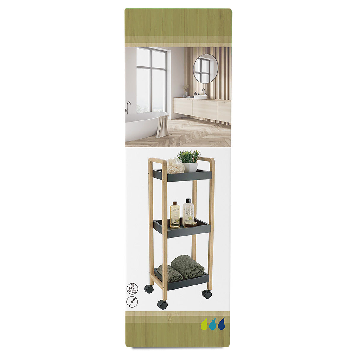 Bamboo & MDF Trolley with 3 shelves