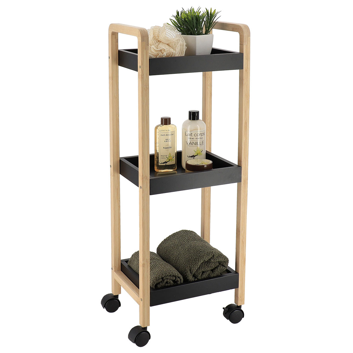 Bamboo & MDF Trolley with 3 shelves
