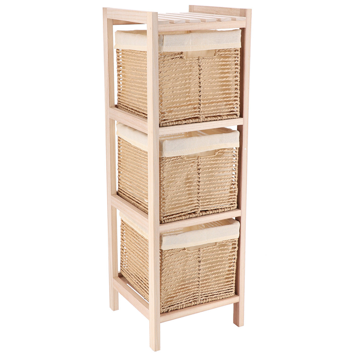 Paulownia Wood Furniture with 3 Rope baskets- Natural