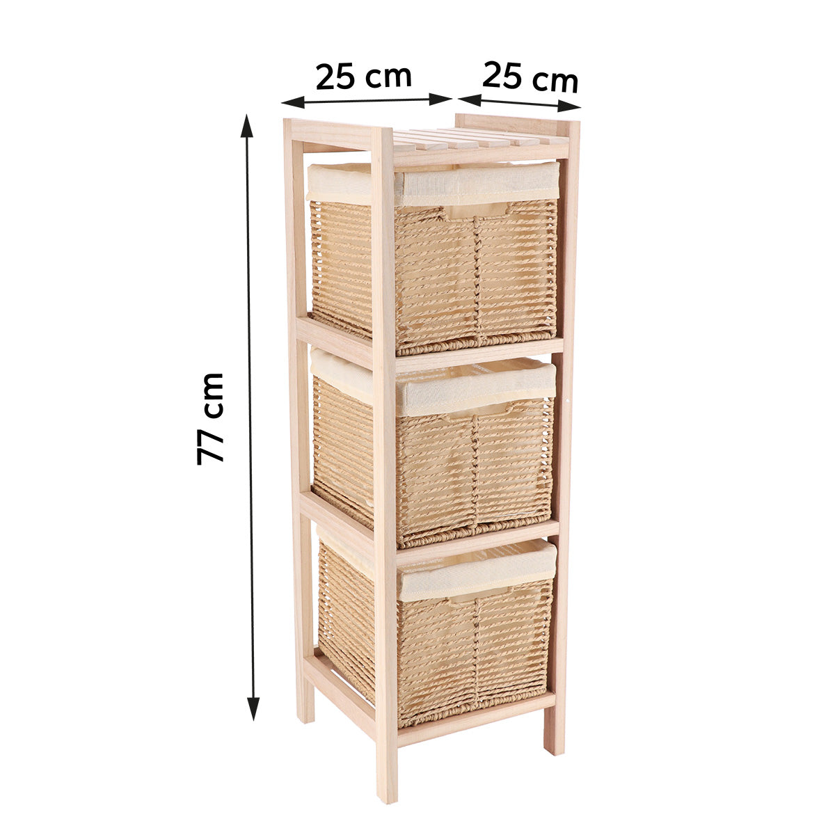 Paulownia Wood Furniture with 3 Rope baskets- Natural
