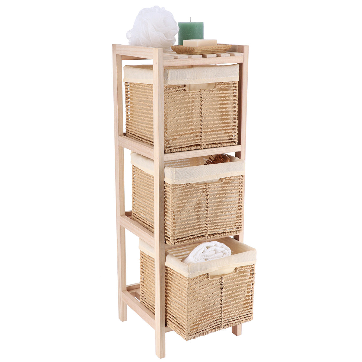 Paulownia Wood Furniture with 3 Rope baskets- Natural