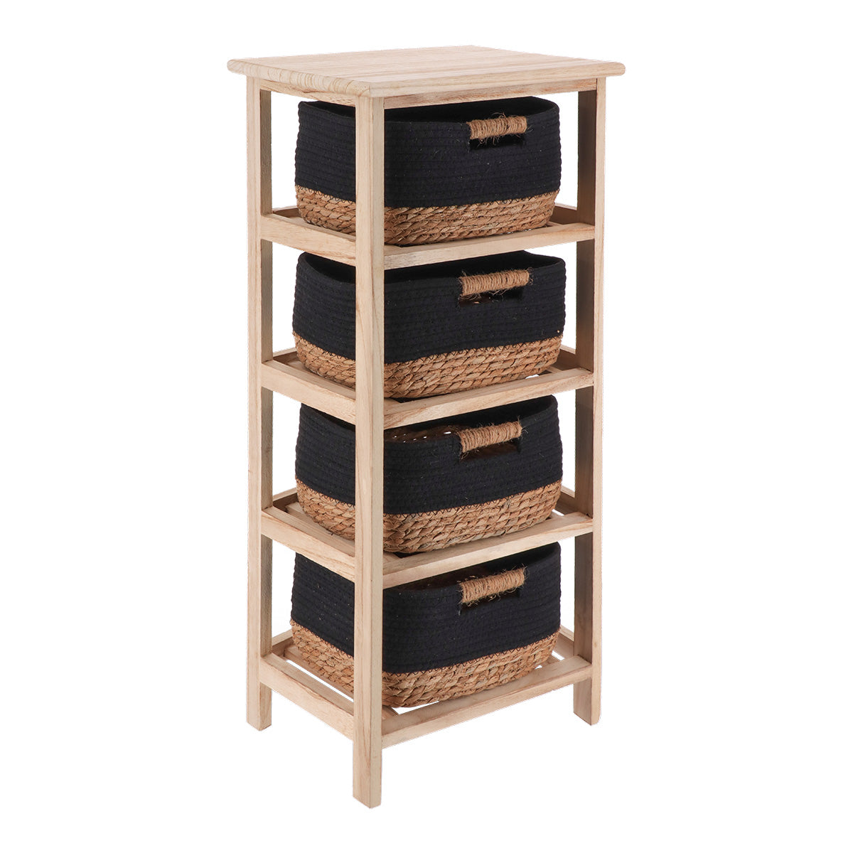 Wood Cabinet With 4 Seagrass And Cotton Baskets - Natural/Black