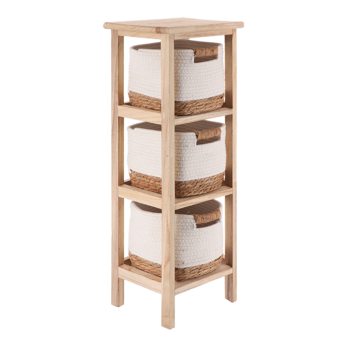 Wood Cabinet With 3 Seagrass And Cotton Baskets - Natural/White