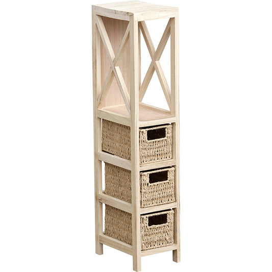 Slim MDF Natural Furniture - 1 Shelf And 3 Weaved Paper Baskets - Natural - The Organised Store