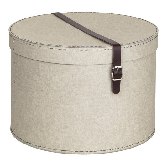 Set of 2 Storage Boxes - Round Storage Box with Leather Straps - Large and Small Hat Box-Linen - The Organised Store