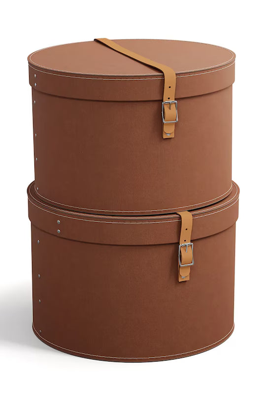 Round Storage Boxs with Strap- Set of 2- Sienne - The Organised Store