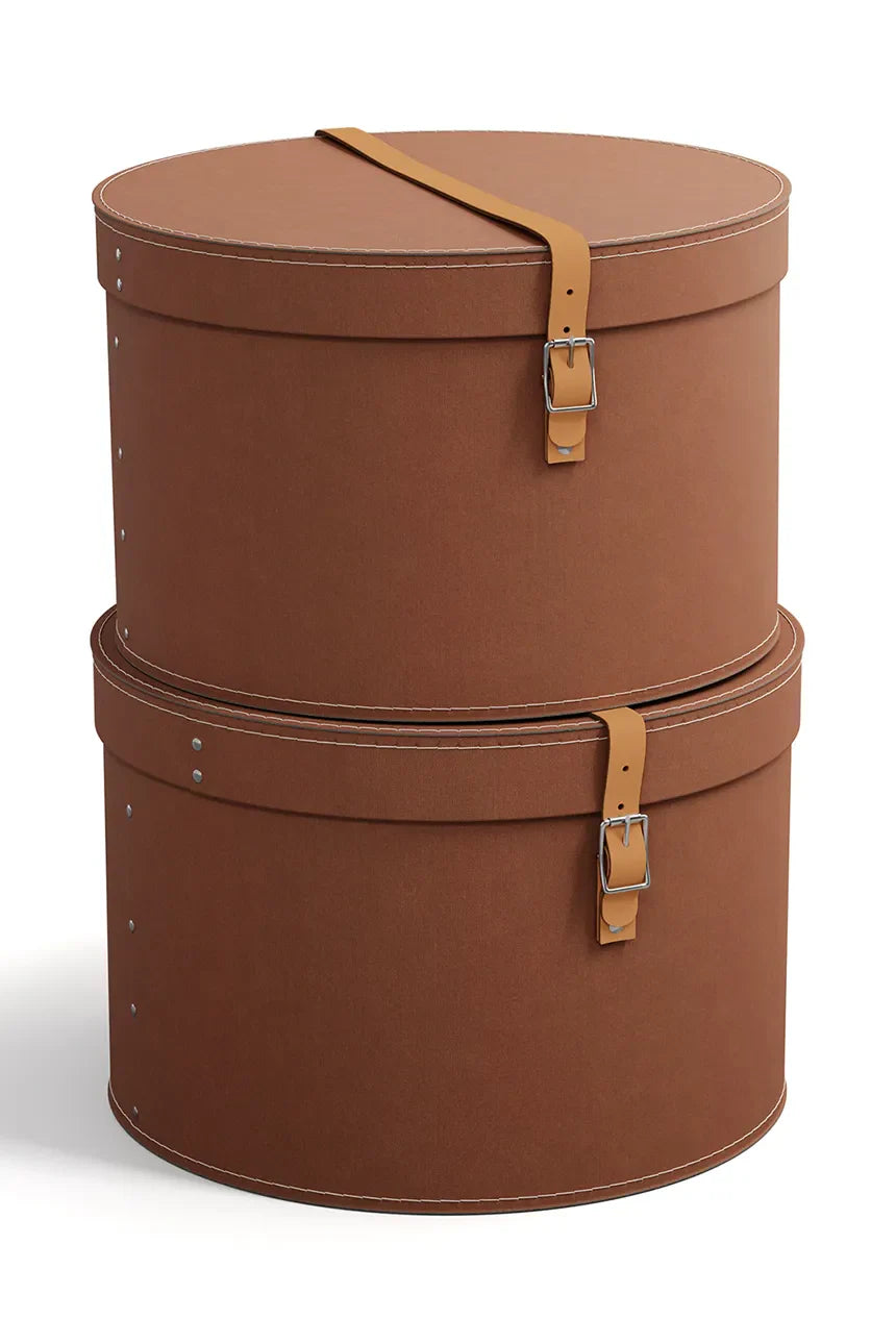Round Storage Boxs with Strap- Set of 2- Sienne - The Organised Store