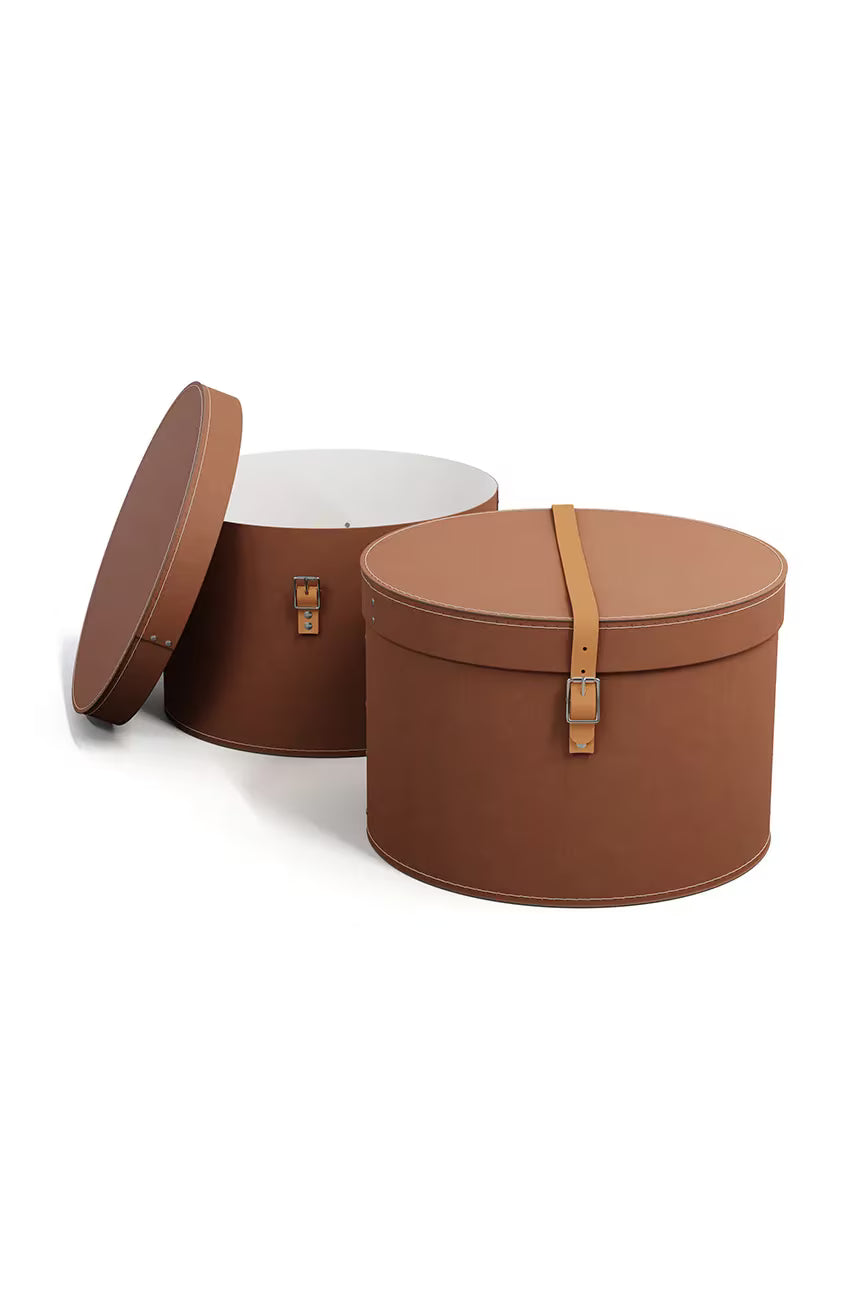 Round Storage Boxs with Strap- Set of 2- Sienne - The Organised Store