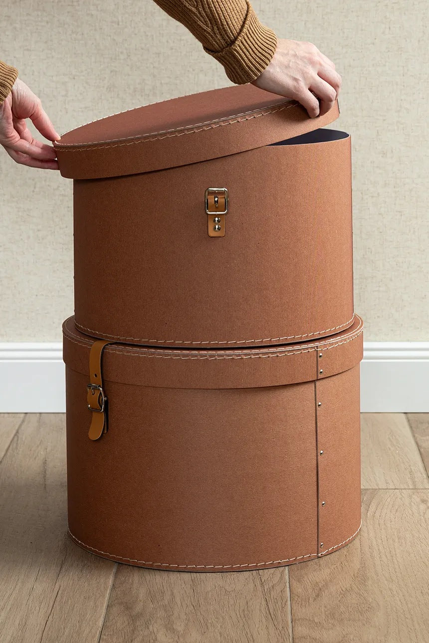 Round Storage Boxs with Strap- Set of 2- Sienne - The Organised Store