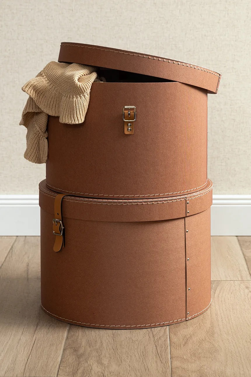 Round Storage Boxs with Strap- Set of 2- Sienne - The Organised Store