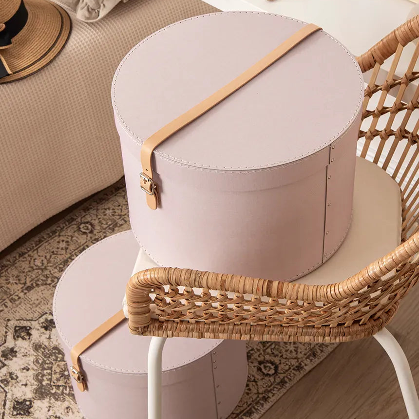 Rut Round Storage Boxes with Strap- Set of 2-Rose - The Organised Store