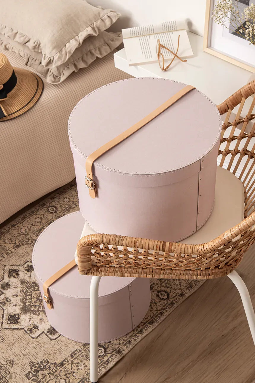 Rut Round Storage Boxes with Strap- Set of 2-Rose - The Organised Store
