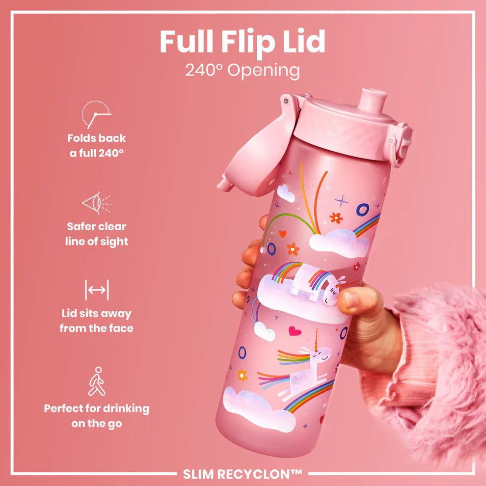 Ion8 Slim Water Bottle Unicorns Rainbows -Rose-500ml
