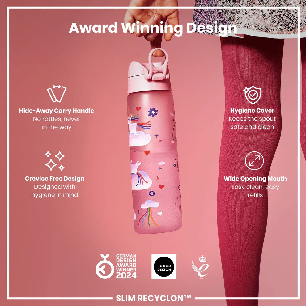 Ion8 Slim Water Bottle Unicorns Rainbows -Rose-500ml