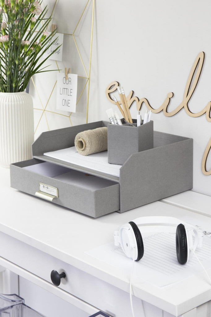 Walter- Letter Tray With Drawer- Grey