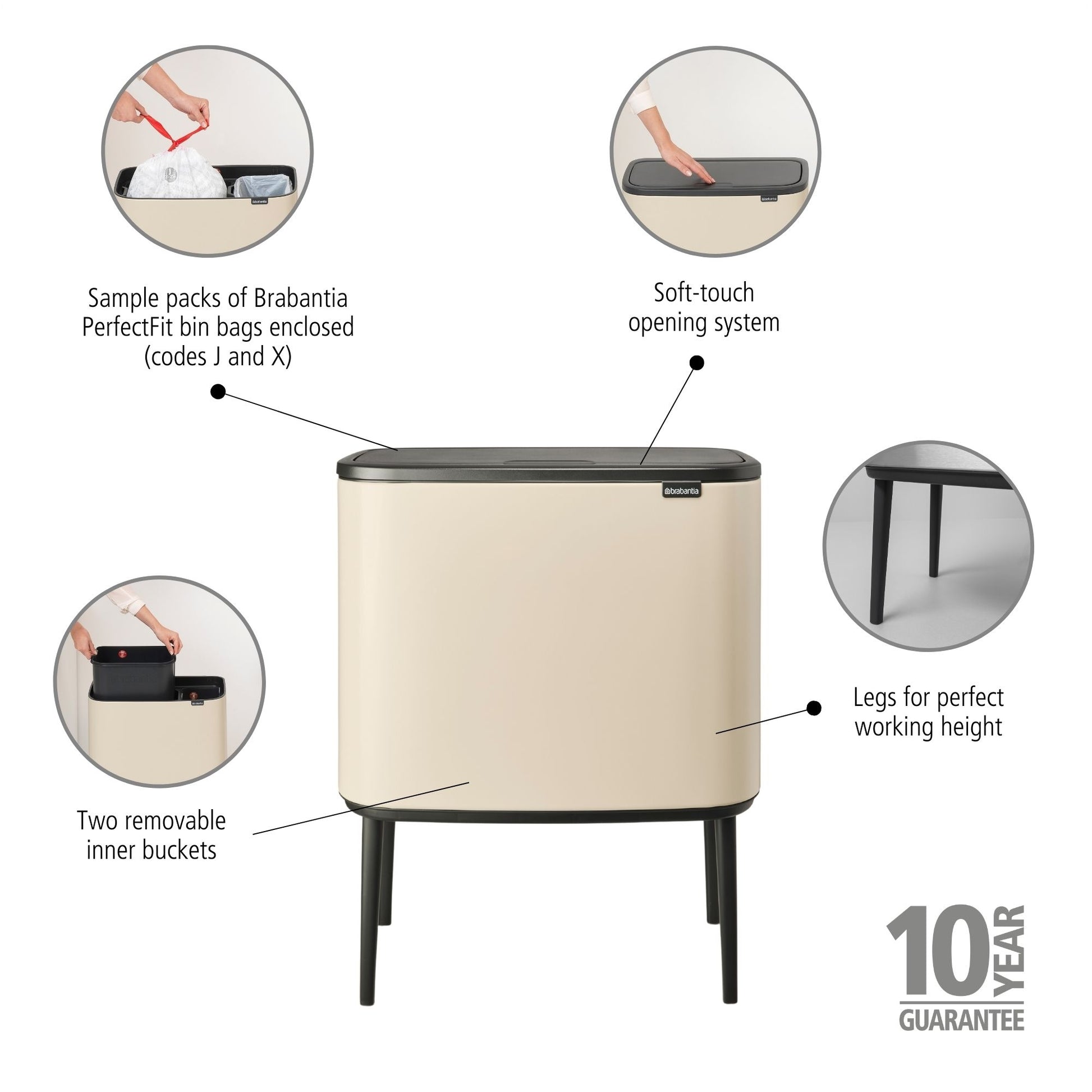 Bo Touch Bin- 11 + 23L- Soft Beige - The Organised Store
