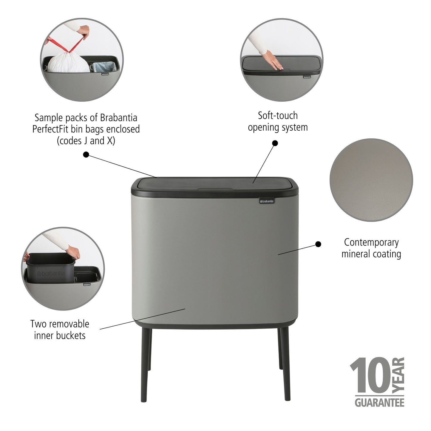 Bo Touch Bin-11 + 23 litre - Mineral Concrete Grey - The Organised Store